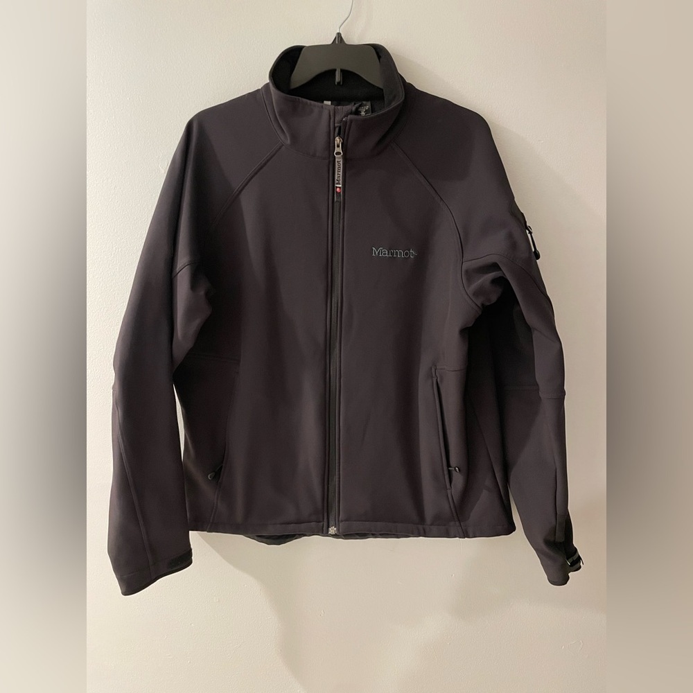 Marmot Jacket Mens XL Black Softshell Fleece Lined Full Zip Windbreaker Outdoors